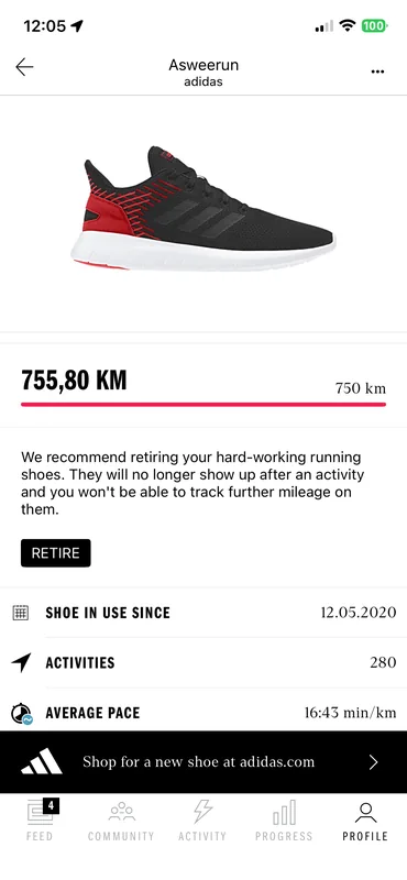 Shoe tracking — mileage logged per pair